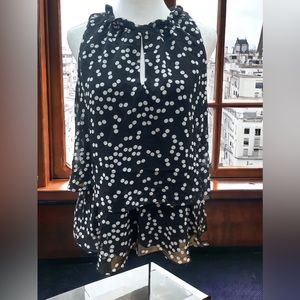 Nine West Polka Dot Tank Top Black White Ruffle Layered Sleeveless NWT/Small